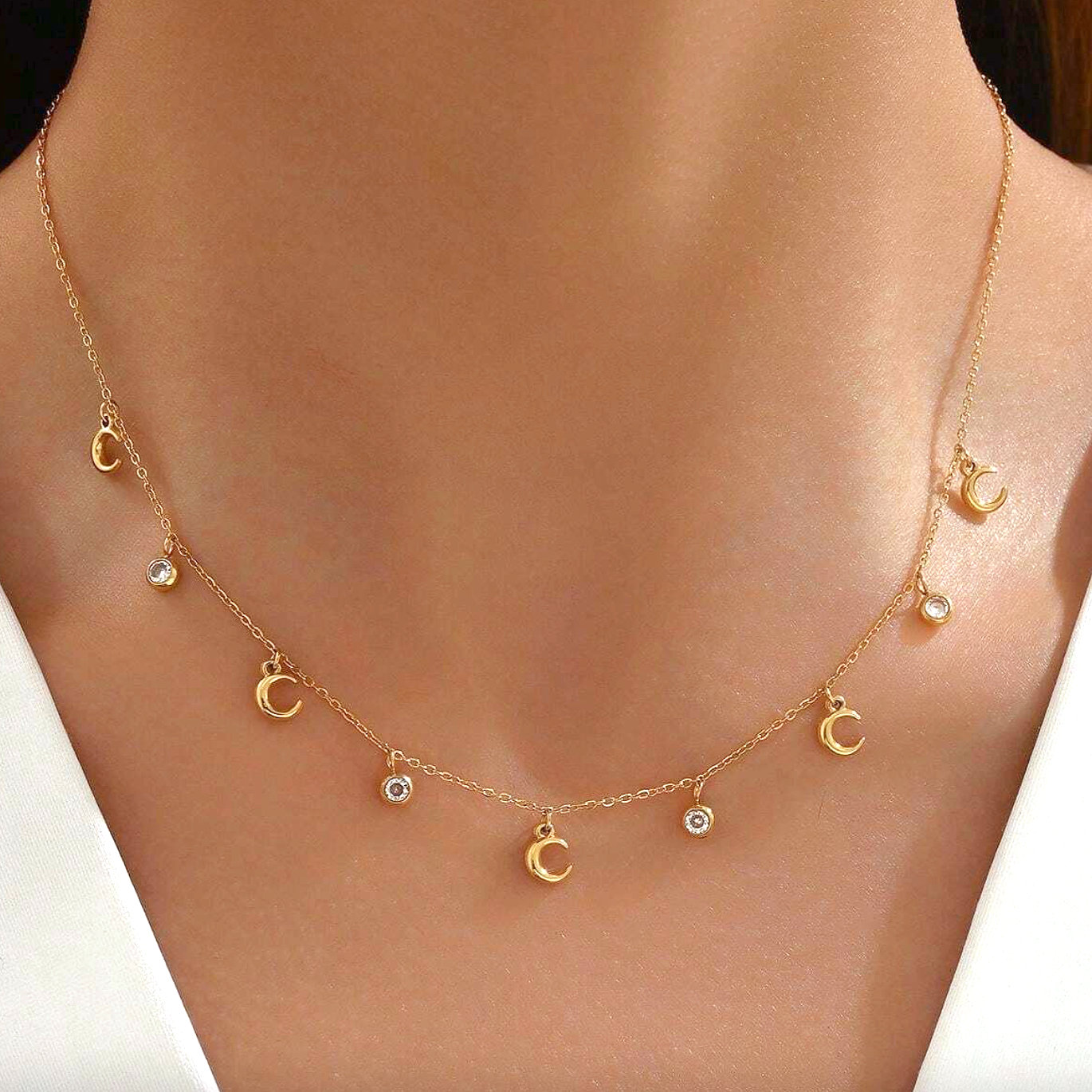 Choker Lunas y Circonitas Oro