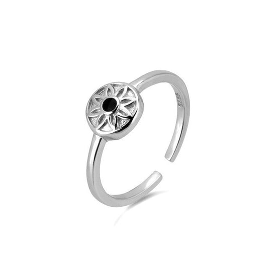 Anillo Black Flower Plata - CLUM