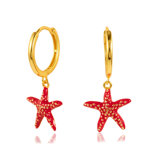 Aros Estrella De Mar Roja Oro