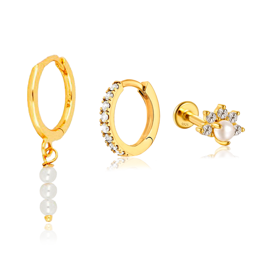 Set Perlas y Circonitas Oro